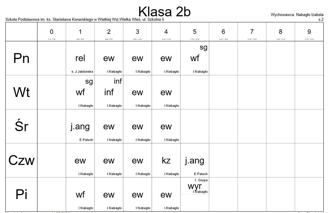 plan lekcji klasa 2b